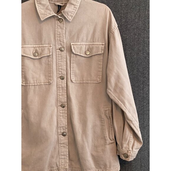 H&M Divided Loose Fit Denim Shacket Jacket Women Size XS Cream Button Front - Picture 8 of 10